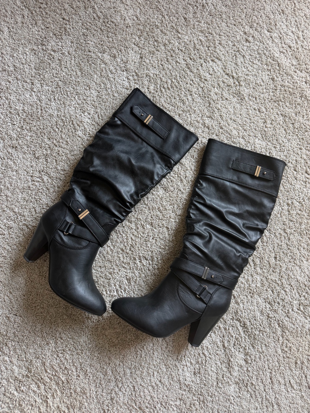 Rampage Black Slouchy Mid-Calf Buckle Heeled Boots